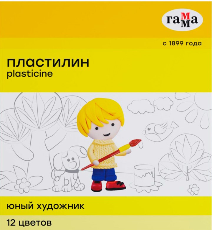 Пластилин Гамма 'Юный художник' NEW, 12 цветов, 168 г, со стеком, 280045
