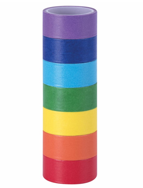 Клейкие WASHI-ленты для декора РАДУЖНЫЕ, однотонные, 15 мм х 3 м, 7 цветов, ОСТРОВ СОКРОВИЩ, 661702