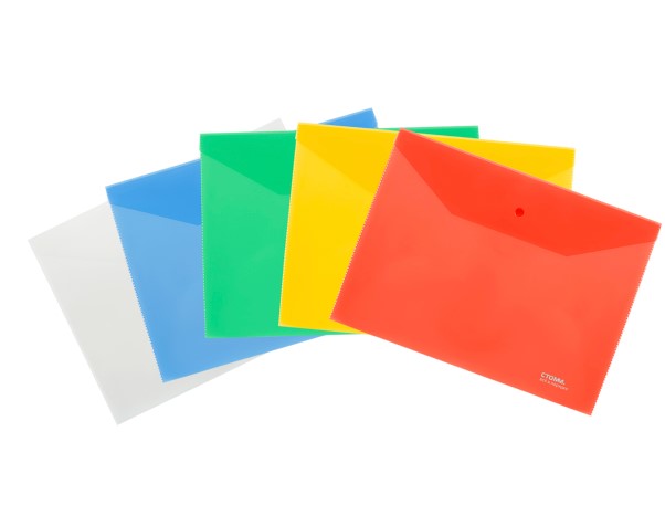 Папка-конверт на кнопке СТАММ В5, 180 мкм, пластик, прозрачная, ассорти, ММ-31056