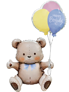 Шар (30''/76 см) Фигура 3D, Мишка на День Рождения, 1 шт. в уп. 26731